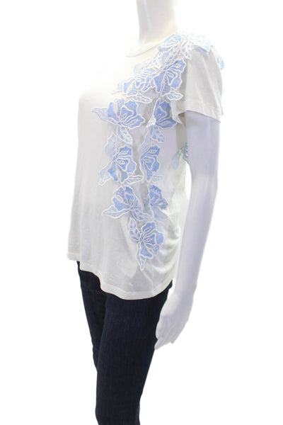 No21 Womens Cotton Floral Embroidered Print Short Sleeve T-Shirt White Size 40