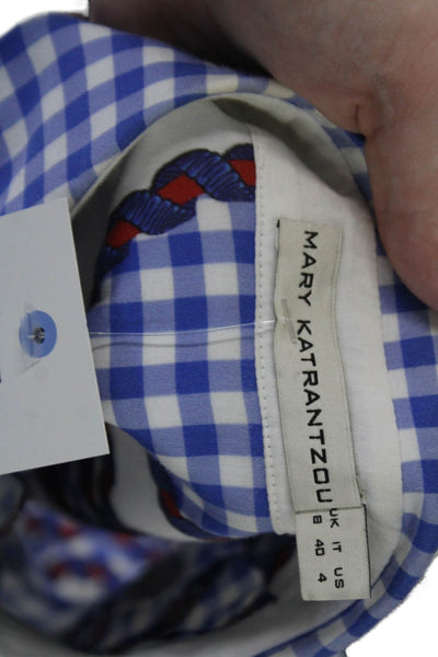 Mary Katrantzou Womens Check Print Embellished Sleeveless Button Up Blue Size 4