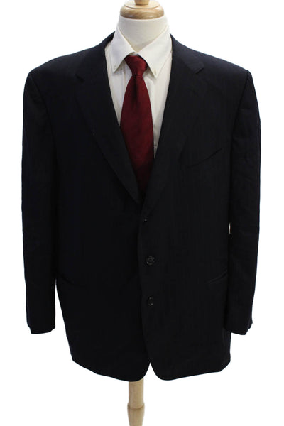 Ermenegildo Zegna Mens Striped Three Button Blazer Navy Blue Size EUR 50