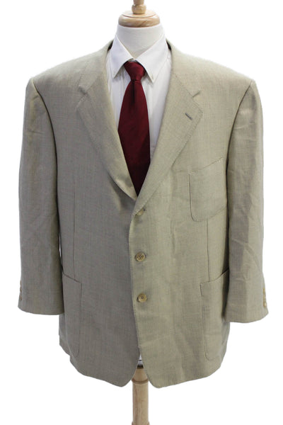 Hickey Freeman Mens Three Button Blazer Jacket Beige Size 52