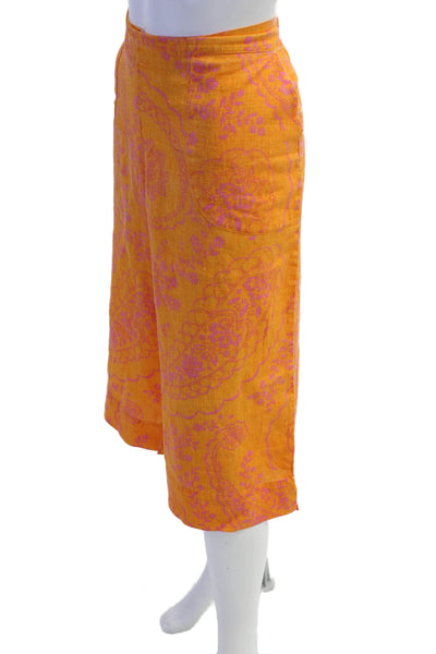 Flax Womens Linen Floral Print Pocketed Wide Leg Capri Pants Orange Size M