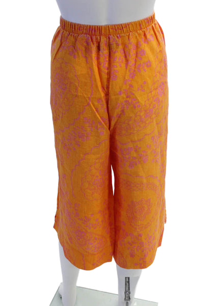 Flax Womens Linen Floral Print Pocketed Wide Leg Capri Pants Orange Size M