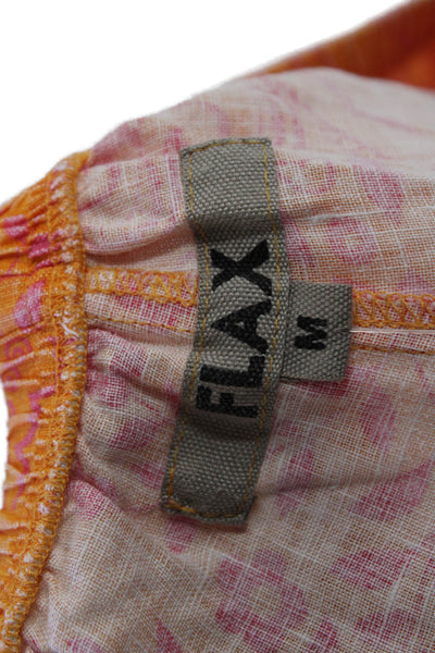 Flax Womens Linen Floral Print Pocketed Wide Leg Capri Pants Orange Size M