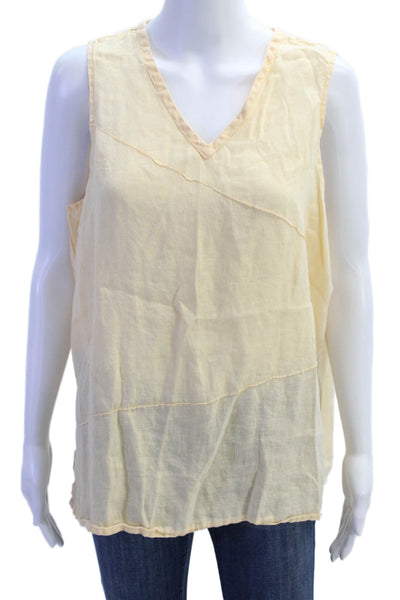 Flax Womens Linen V-Neck Sleeveless Paneled Sheer Blouse Light Orange Size M
