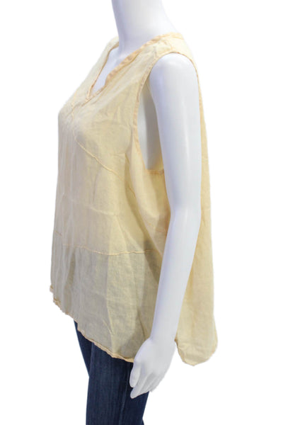 Flax Womens Linen V-Neck Sleeveless Paneled Sheer Blouse Light Orange Size M