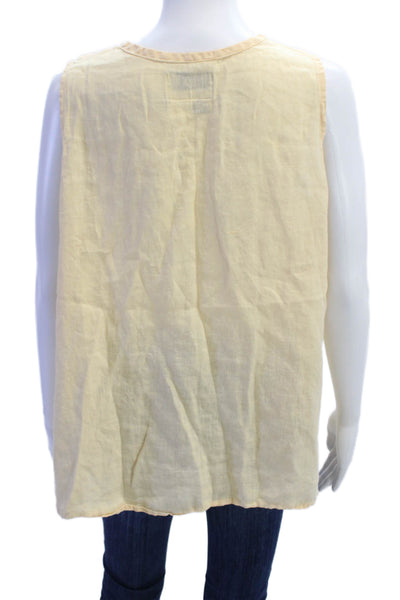 Flax Womens Linen V-Neck Sleeveless Paneled Sheer Blouse Light Orange Size M
