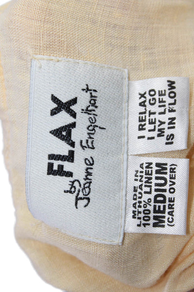 Flax Womens Linen V-Neck Sleeveless Paneled Sheer Blouse Light Orange Size M