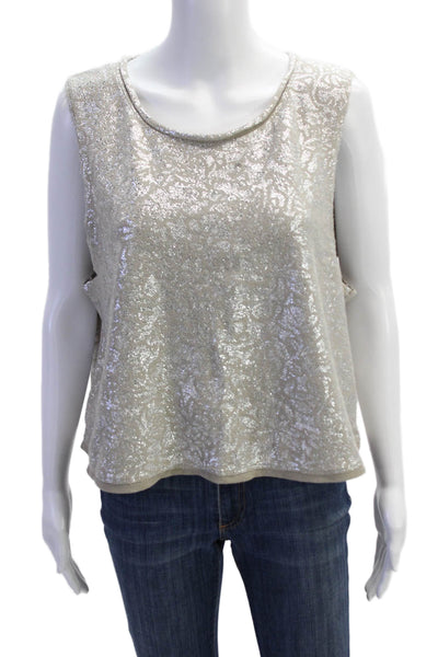 Free People Womens Cotton Metallic Sleeveless Buttoned Top Silver Size L