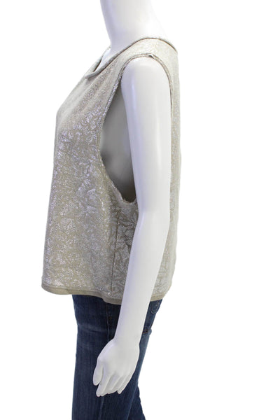 Free People Womens Cotton Metallic Sleeveless Buttoned Top Silver Size L