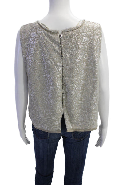 Free People Womens Cotton Metallic Sleeveless Buttoned Top Silver Size L