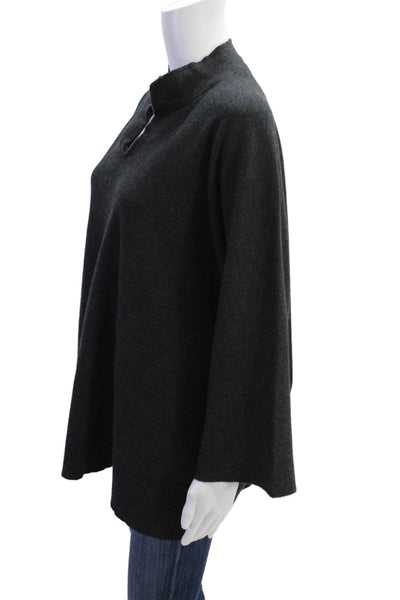 Eileen Fisher Womens Wool Notched Neckline Pocketed Sweater Dark Gray Size M