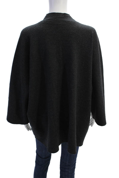 Eileen Fisher Womens Wool Notched Neckline Pocketed Sweater Dark Gray Size M