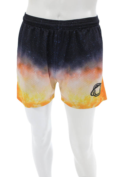 Overtime Mens Ombre Elastic Waist Athletic Shorts Blue Orange Size S
