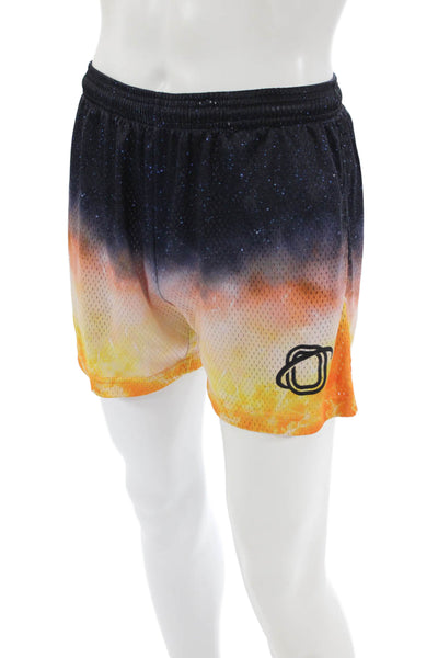 Overtime Mens Ombre Elastic Waist Athletic Shorts Blue Orange Size S