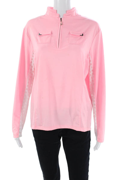 Jamie Sadock Womens Quarter Zip Mock Neck Pocket Shirt Pink Size Large