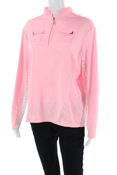 Jamie Sadock Womens Quarter Zip Mock Neck Pocket Shirt Pink Size Large