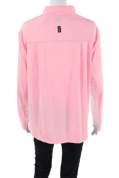 Jamie Sadock Womens Quarter Zip Mock Neck Pocket Shirt Pink Size Large