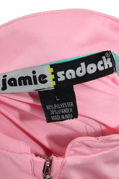 Jamie Sadock Womens Quarter Zip Mock Neck Pocket Shirt Pink Size Large