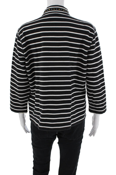 Christine Alexander Womens Front Zip Mock Neck Striped Jacket Black White Large