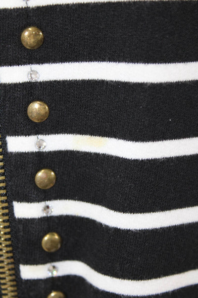 Christine Alexander Womens Front Zip Mock Neck Striped Jacket Black White Large