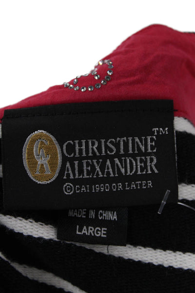 Christine Alexander Womens Front Zip Mock Neck Striped Jacket Black White Large