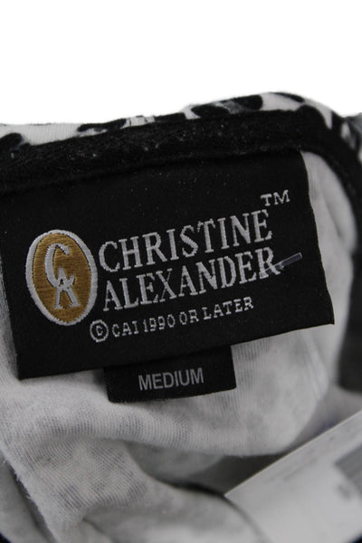 Christine Alexander Womens Zip Up Leopard Print Knit Jacket White Black Medium
