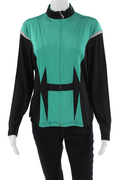 Jamie Sadock Womens Front Zip Mock Neck Lightweight Jacket Black Green Medium