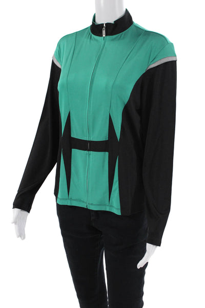Jamie Sadock Womens Front Zip Mock Neck Lightweight Jacket Black Green Medium