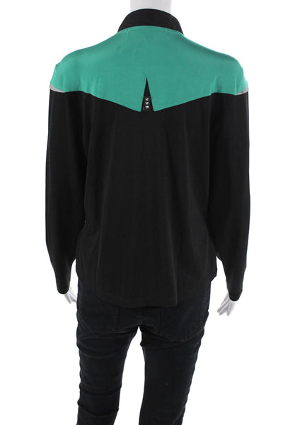 Jamie Sadock Womens Front Zip Mock Neck Lightweight Jacket Black Green Medium