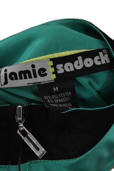 Jamie Sadock Womens Front Zip Mock Neck Lightweight Jacket Black Green Medium