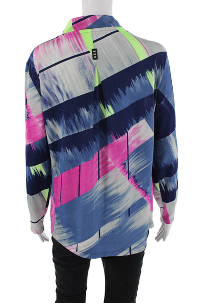 Jamie Sadock Womens Long Sleeve Mock Neck Abstract Knit Top Navy Gray Medium