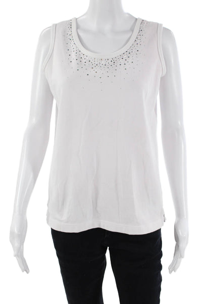 Christine Alexander Womens Scoop Neck Embellished Tank Top White Size Small