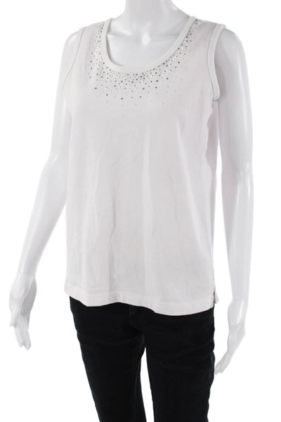Christine Alexander Womens Scoop Neck Embellished Tank Top White Size Small