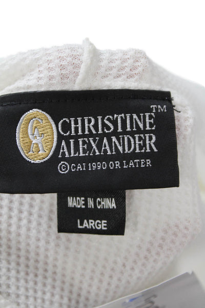 Christine Alexander Womens Front Zip Embellished Waffle Knit Top White Large