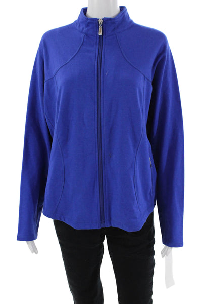 Christine Alexander Womens Front Zip Mock Neck Knit Jacket Blue Size Large