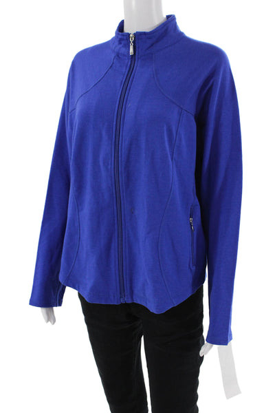 Christine Alexander Womens Front Zip Mock Neck Knit Jacket Blue Size Large