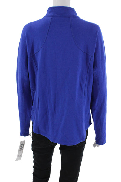 Christine Alexander Womens Front Zip Mock Neck Knit Jacket Blue Size Large