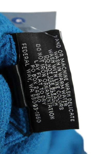 Christine Alexander Womens Front Zip Waffle Knit Hooded Top Blue Size Large