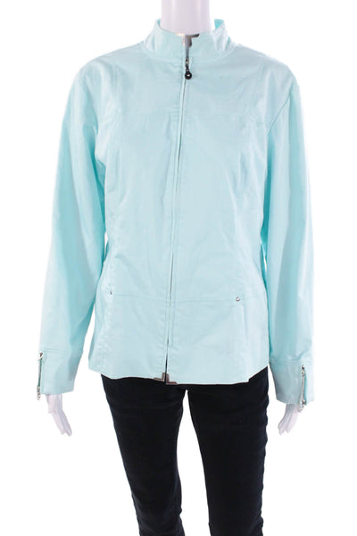 Jamie Sadock Womens Long Sleeve Front Zip Mock Neck Jacket Blue Size Large