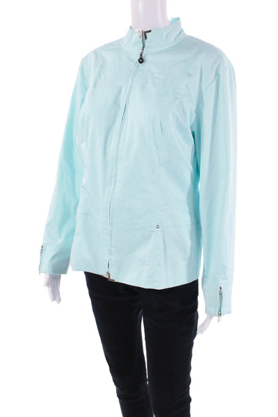 Jamie Sadock Womens Long Sleeve Front Zip Mock Neck Jacket Blue Size Large