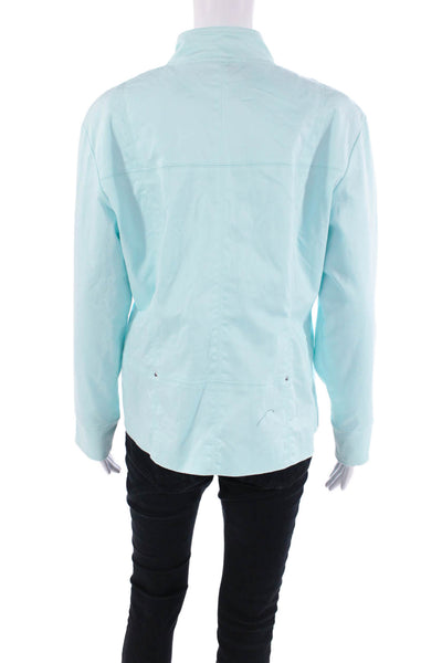 Jamie Sadock Womens Long Sleeve Front Zip Mock Neck Jacket Blue Size Large