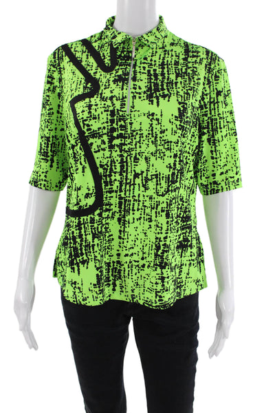 Jamie Sadock Womens Short Sleeve Mock Neck Abstract Top Green Black Medium