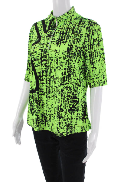 Jamie Sadock Womens Short Sleeve Mock Neck Abstract Top Green Black Medium
