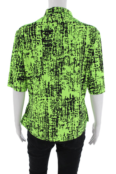 Jamie Sadock Womens Short Sleeve Mock Neck Abstract Top Green Black Medium