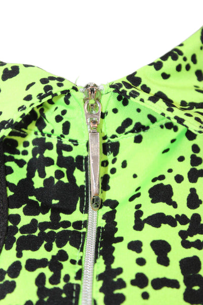 Jamie Sadock Womens Short Sleeve Mock Neck Abstract Top Green Black Medium