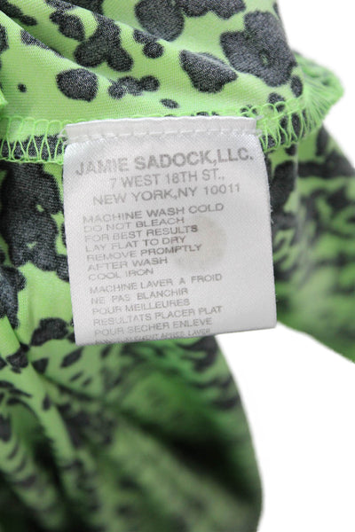 Jamie Sadock Womens Short Sleeve Mock Neck Abstract Top Green Black Medium