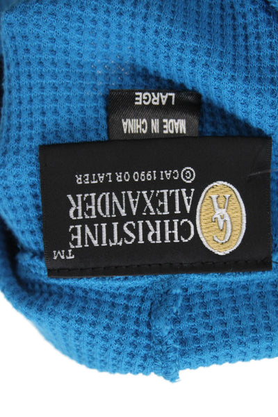 Christine Alexander Womens Front Zip Short Sleeve Hooded Top Blue Size Large