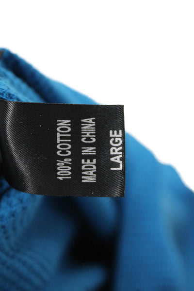 Christine Alexander Womens Front Zip Short Sleeve Hooded Top Blue Size Large