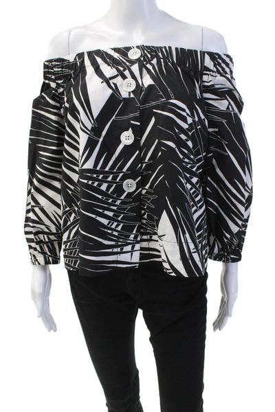 Marc Jacobs Womens Cotton Printed Off Shoulder Blouse Top Black Size 0