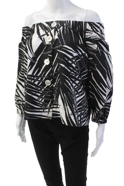 Marc Jacobs Womens Cotton Printed Off Shoulder Blouse Top Black Size 0